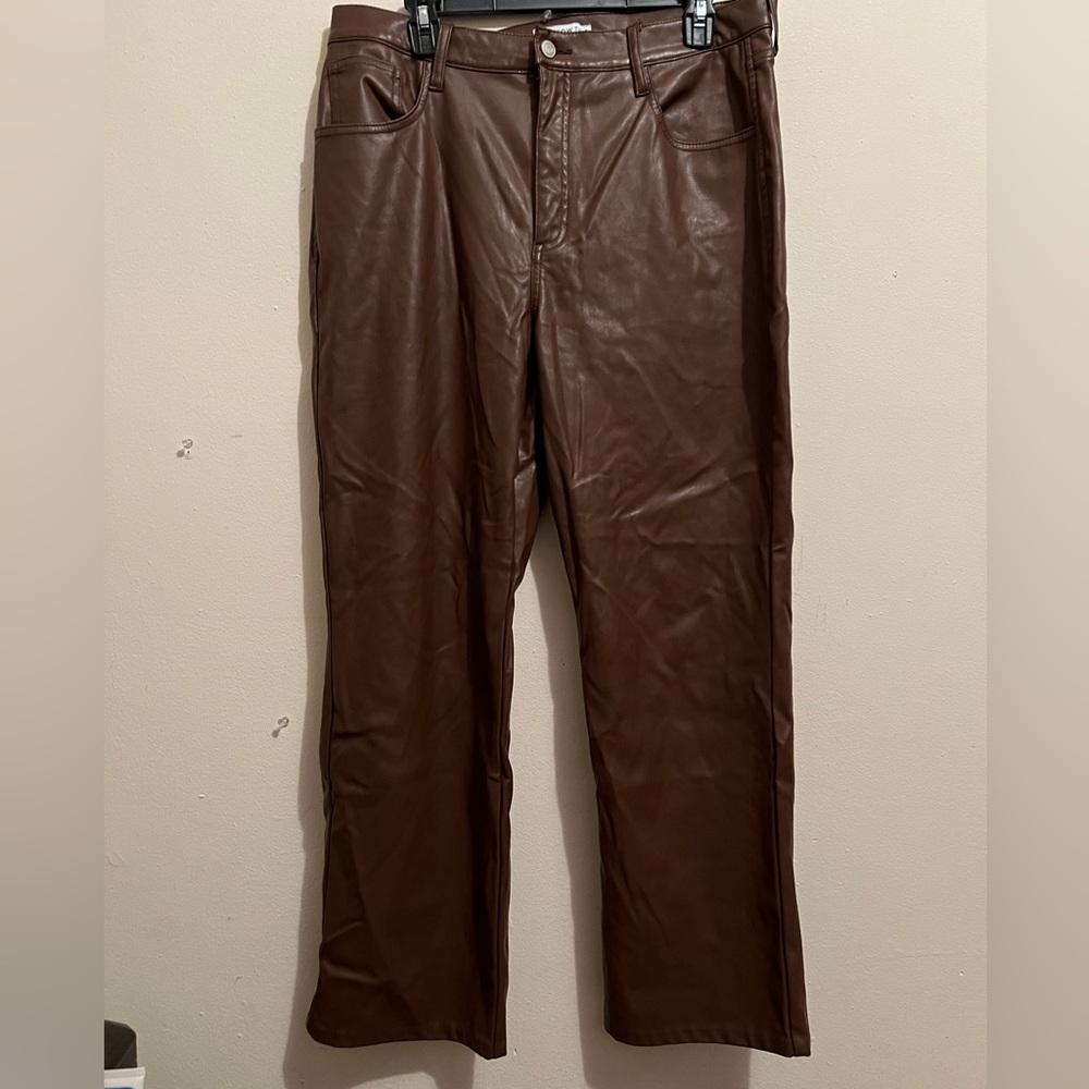 Brown faux leather boot flare pants